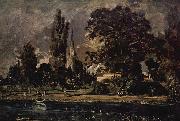 John Constable Die Kathedrale von Salisbury vom Flub aus gesehen, mit dem Haus des Archidiakonus Fischer, Skizze oil painting on canvas